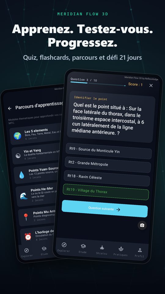 Apprenez. Testez-vous. Progressez. — Quiz, flashcards, parcours et défi 21 jours